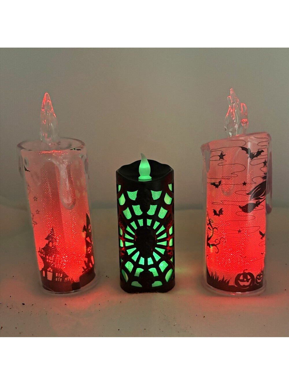 3pc Halloween Flameless LED Flicker Candles Color Changing AAA Plastic 7in